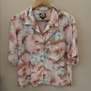 Women’s Tommy Bahama Pinkish Palm Print Button-Down Hawaiian Shirt Size Medium